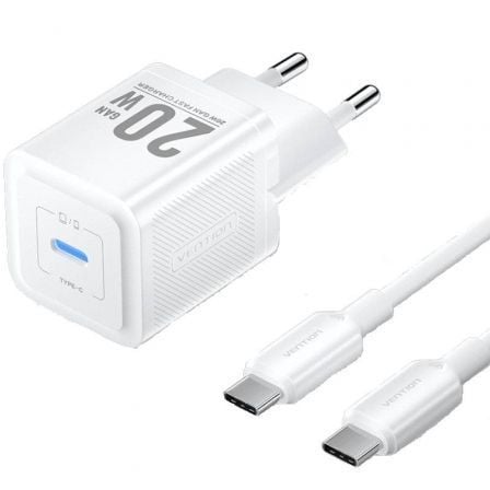 Carregador de Pared GaN Vention TZ-FEPW0-EU-01/ 1xUSB Tipo-C + Cable USB Tipo-C/ 20W