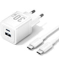 Carregador de Pared GaN Vention TZ-FEQW0-EU-01/ 1xUSB Tipo-C/ 1xUSB + Cable USB Tipo-C/ 30W