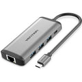Docking USB Tipo-C Vention CNDHB/ 1xHDMI 4K/ 3xUSB/ 1xUSB Tipo-C PD/ 1xRJ45/ 1xLector tarjetas/ Gris