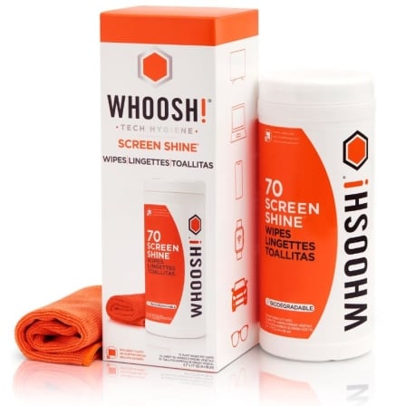 Kit Toallitas Whoosh WSH006 para Limpieza de Ecrãs/ Pack de 70 unidades + Paño Microfibra